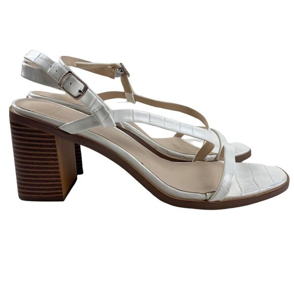 H by Halston Vegan Leather White Croc Embossed Contemporary Minimalist Block Hee - Picture 7 of 9